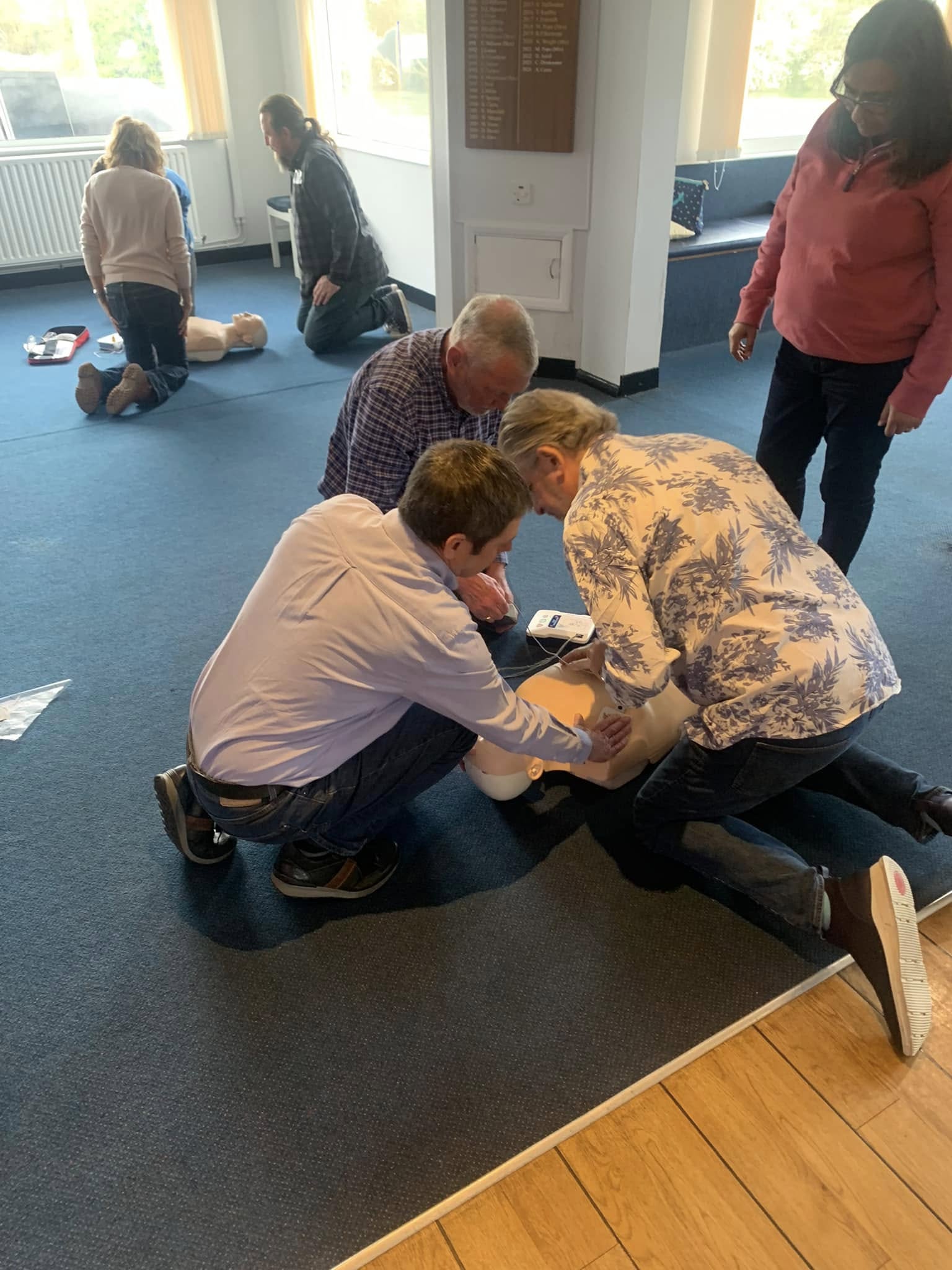 AED and defibrillator training with a group
